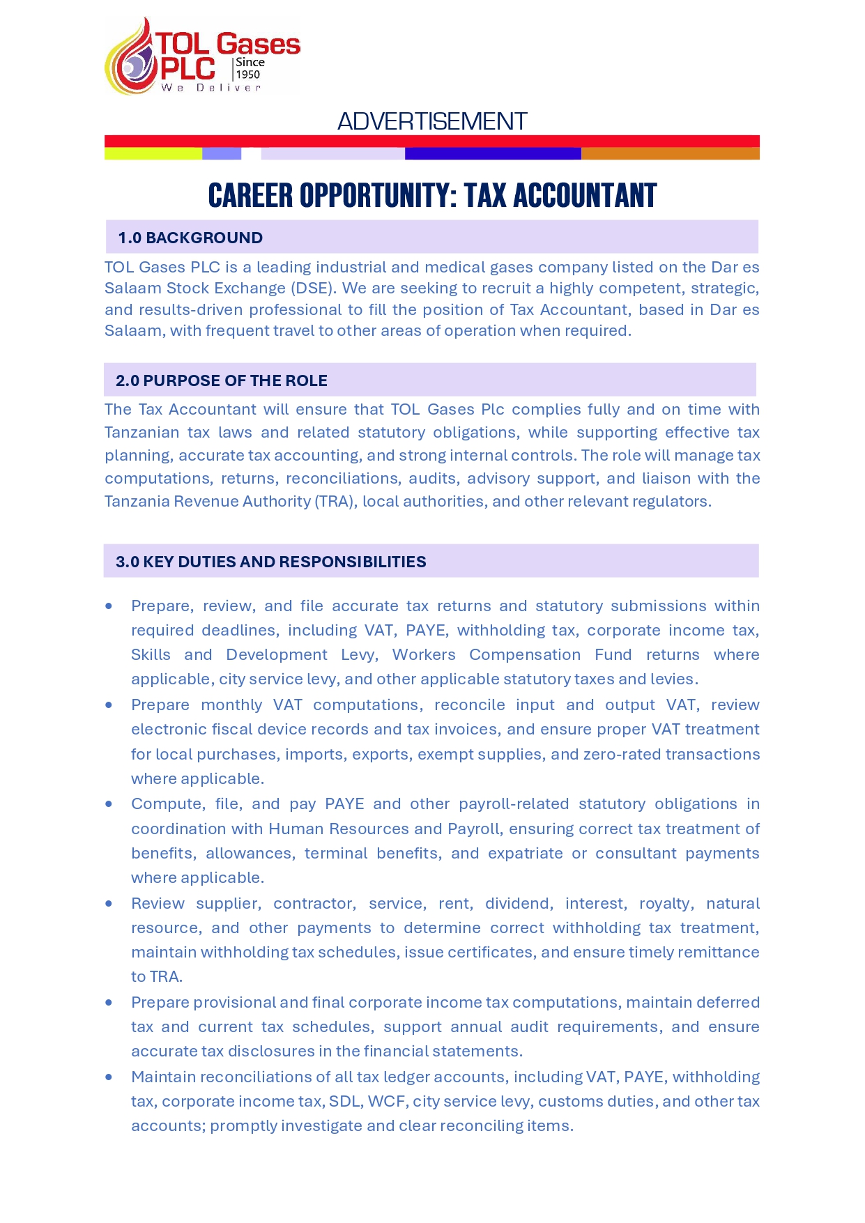 Tax Accountant job advert